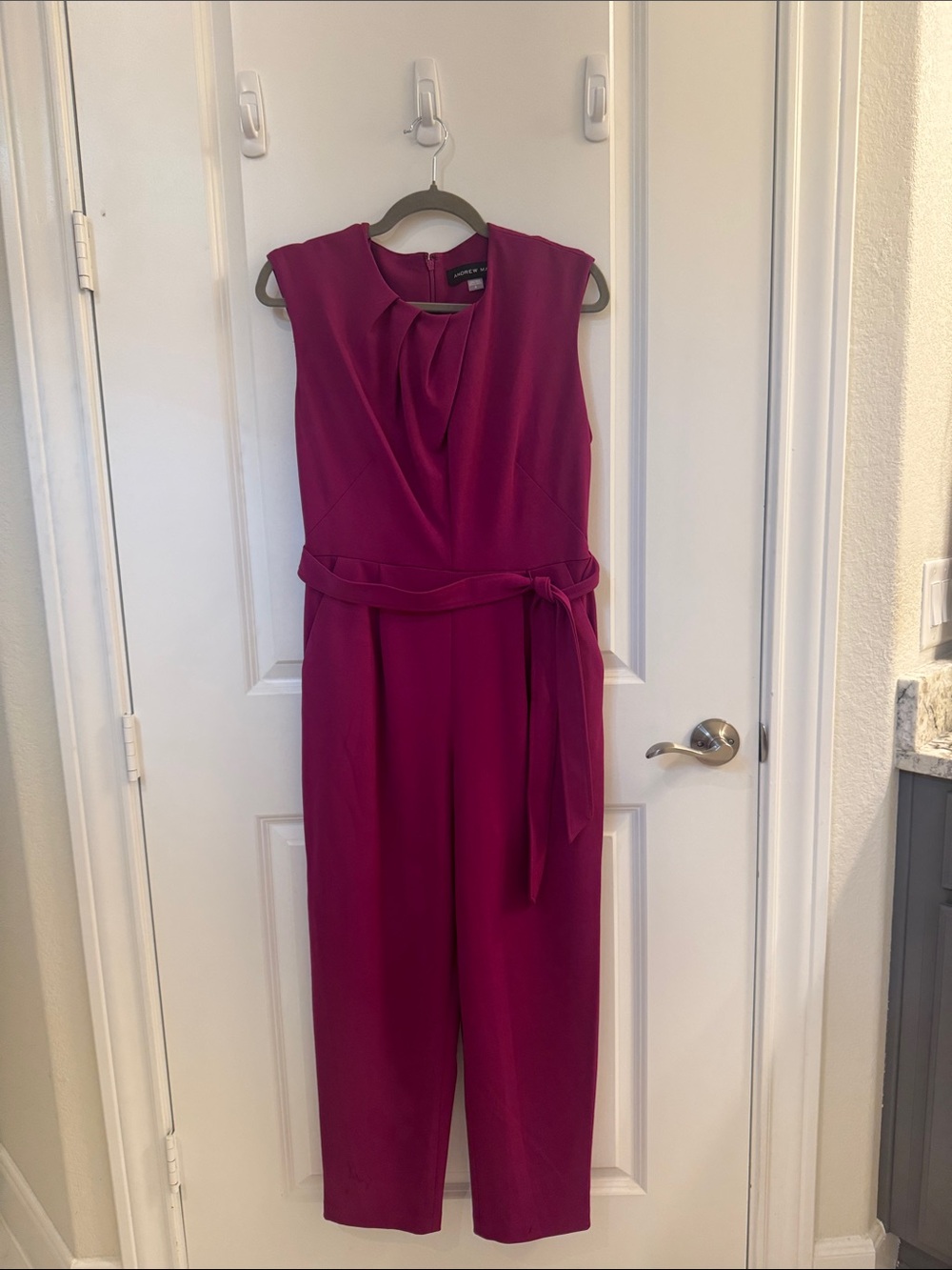 Andrew Marc Fuchsia Sleeveless Jumpsuit with Waist Tie